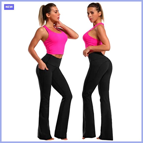 High Waist Bootcut Yoga Pants Tummy Control Workout Flared Pockets - Picture 2 of 7